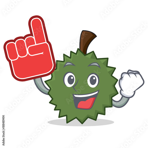 Foam finger Durian mascot cartoon style photo