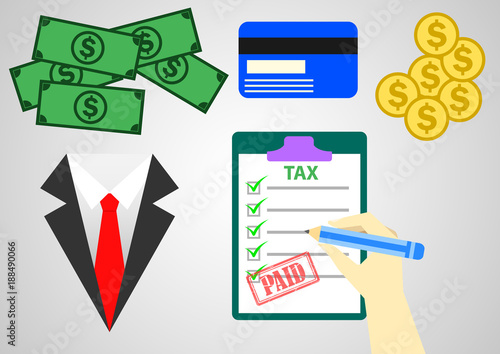 Paid taxes illustration. income sallary tax report. background