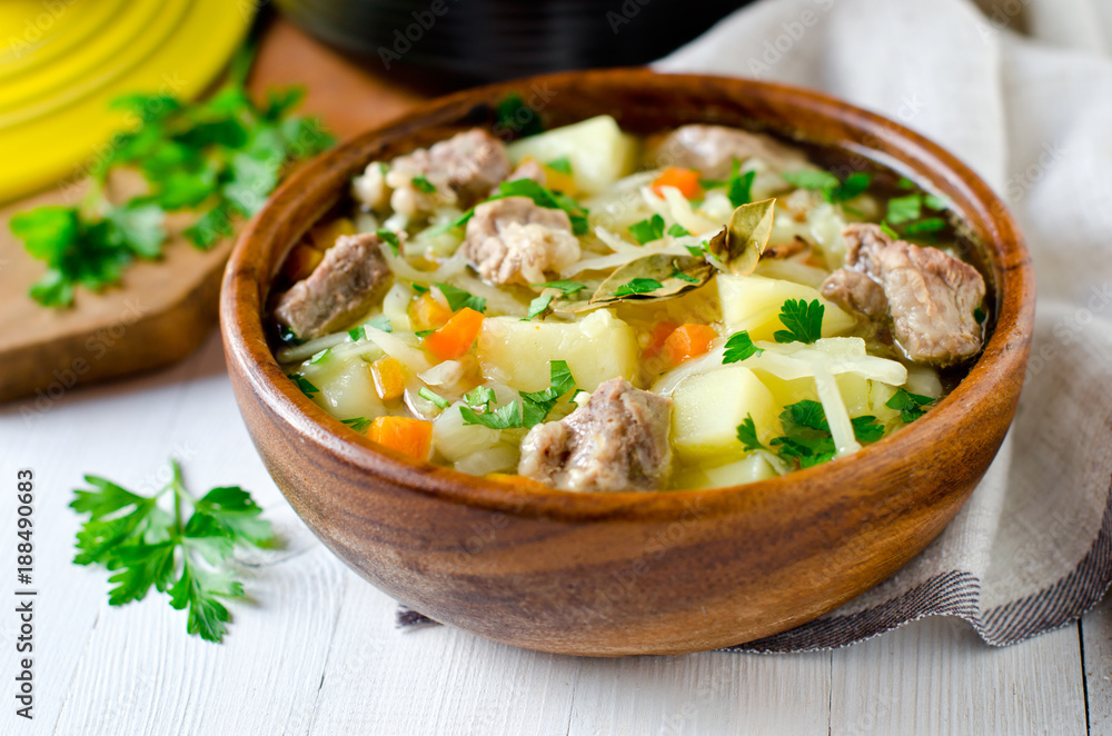 Stew of meat, cabbage and potatoes Stew of meat, cabbage and potatoes