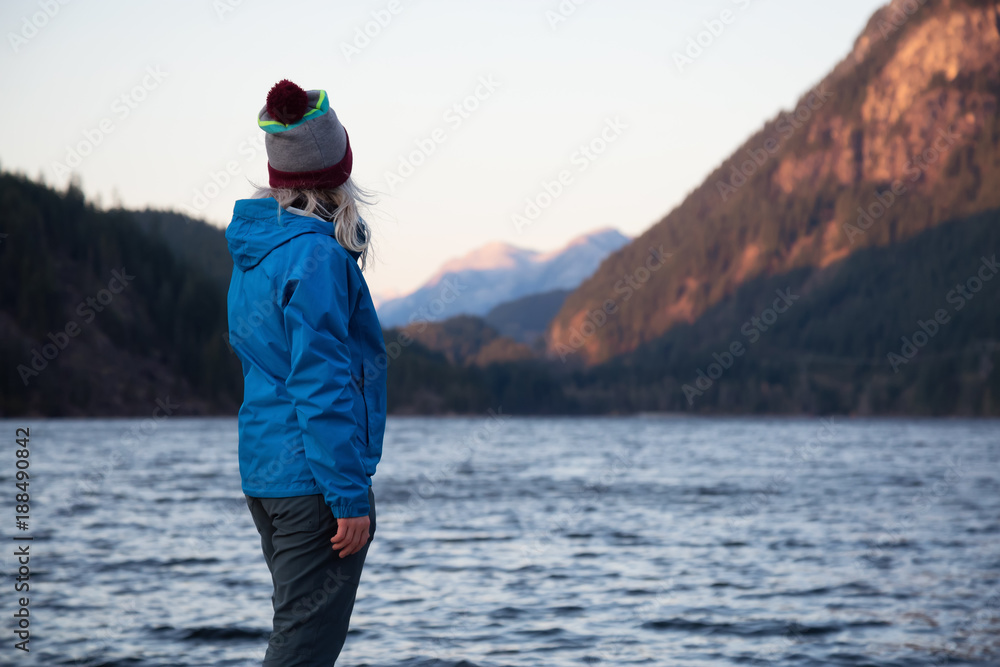 Girl watching the beautiful scenery in nature Girl watching the beautiful scenery in nature