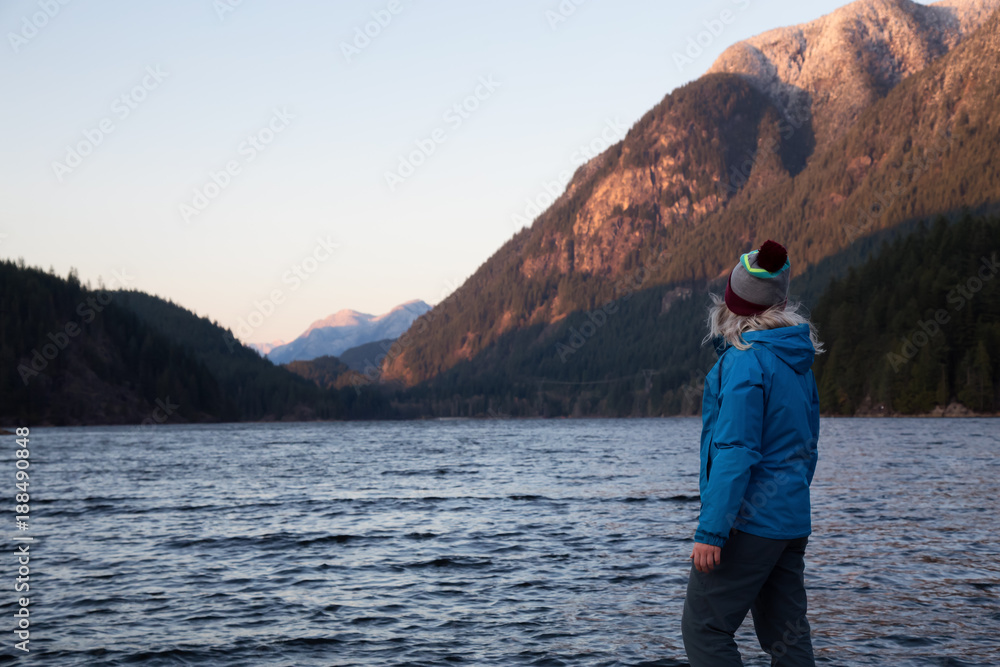 Girl watching the beautiful scenery in nature