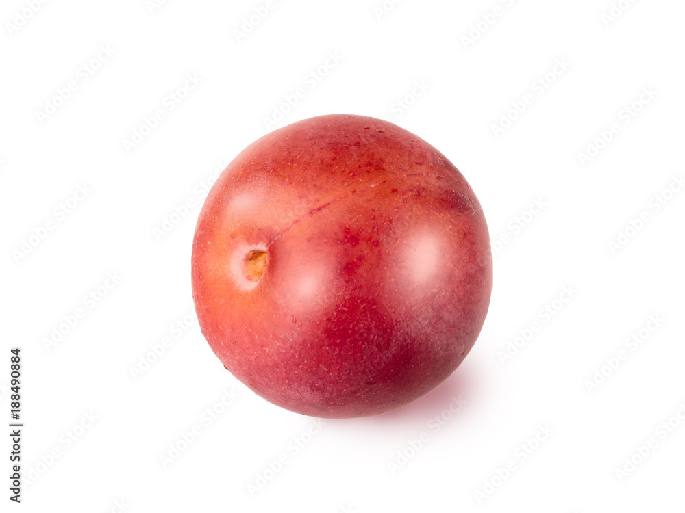 Plum closeup, isolated on white background. Freshly berry of cherry plum