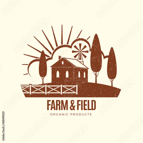 Vintage rural farm emblem with farm house