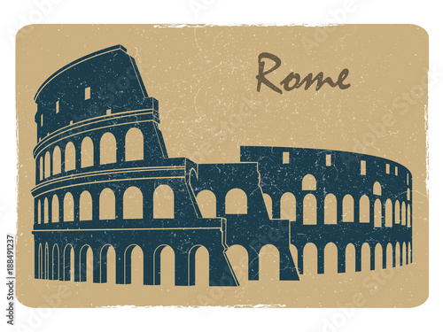 Vintage rome coliseum logo emblem postcard design