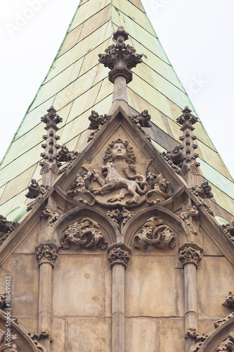 Gothic Wroclaw Old Town Hall on market square, decorative relief on facade, Wroclaw, Poland