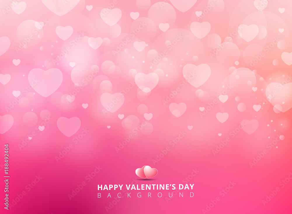 Happy valentines day with shining heart bokeh on pink background. Vector illustration.