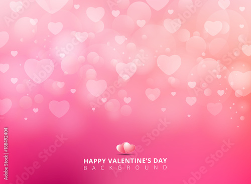 Happy valentines day with shining heart bokeh on pink background. Vector illustration.