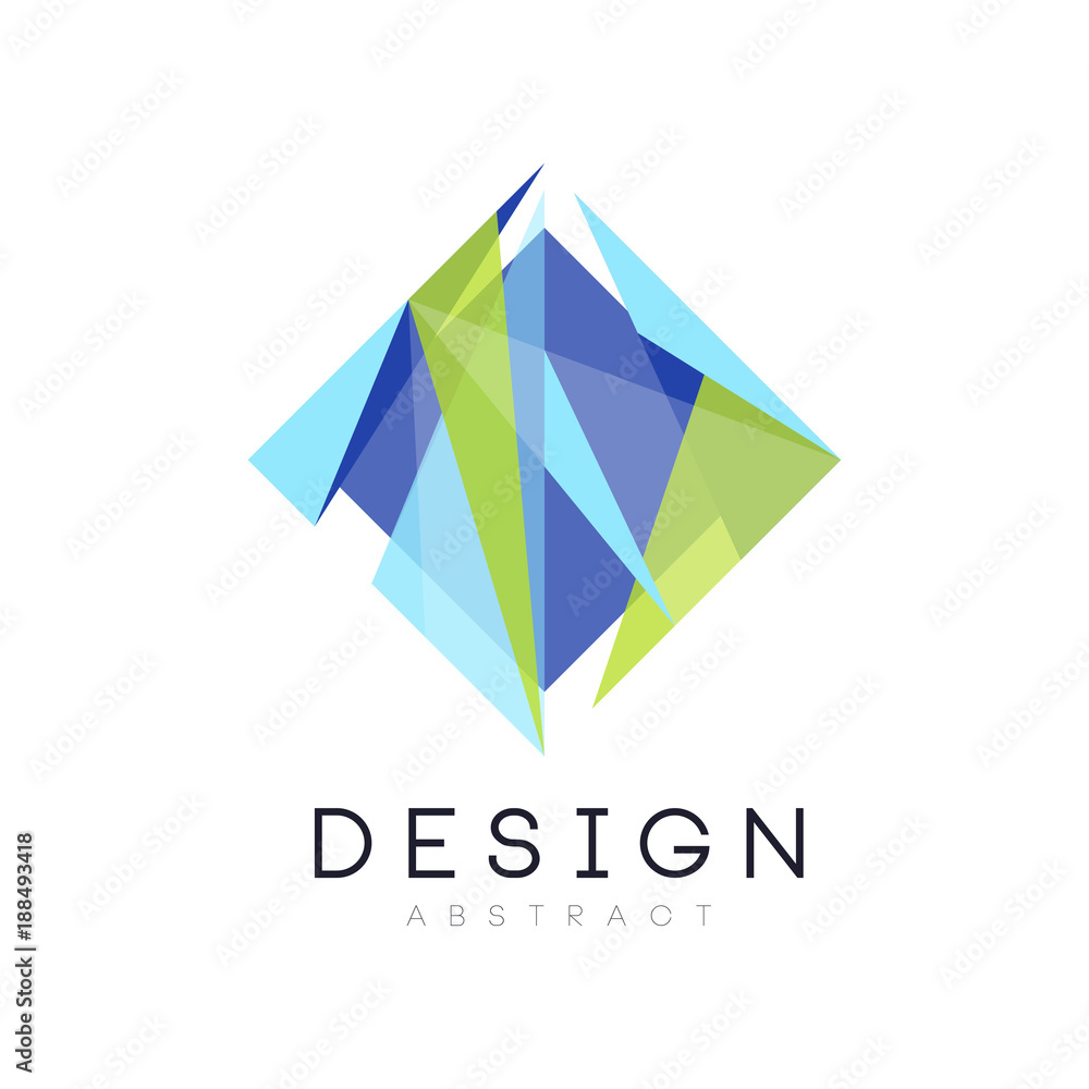 Abstract logo design from geometric figures. Corporate branding identity in gradient blue and green colors. Vector element for label, badge or emblem