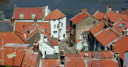 Rooftop View Of Houses & Bay; Staithes North Yorkshire; Staithes photo