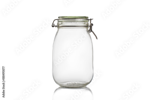 Empty liter glass jar isolated on white