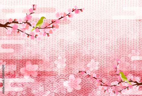 梅　桜　和紙　背景