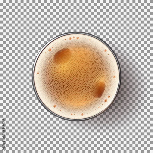 Beer Glass Isolated on Transparent Backdrop. Top view on Realistic Alcohol Drink. Vector Illustration.