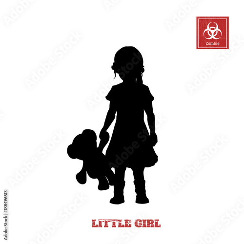 Black silhouette of little girl on white background. Character for computer game or thriller. Vector illustration