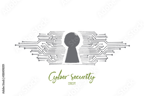 Cyber security concept. Hand drawn digital keyhole as symbol of cyber security. Safety in internet technology isolated vector illustration.