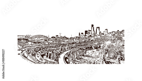 Seattle City in Washington. Hand drawn sketch illustration in vector.