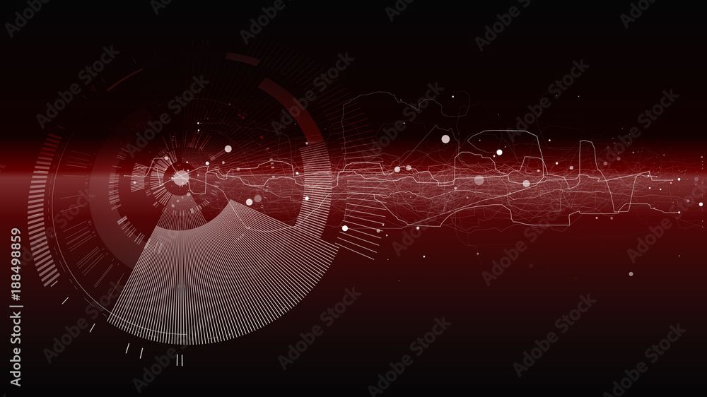Abstract tech design background. Engineering technology wallpaper made with lines, dots, circles. Futuristic technology interface on dark background. Digital technology concept, vector illustration Abstract tech design background. Engineering technology wallpaper made with lines, dots, circles. Futuristic technology interface on dark background. Digital technology concept, vector illustration