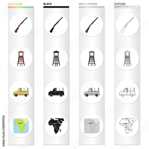 Rifle, hunting, safari, and other web icon in cartoon style.Africa, equator, tropics, icons in set collection.