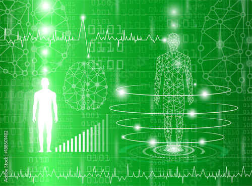 abstract background technology concept in green light,human body heal,technology modern medical science in future and global international medical with tests analysis clone DNA human