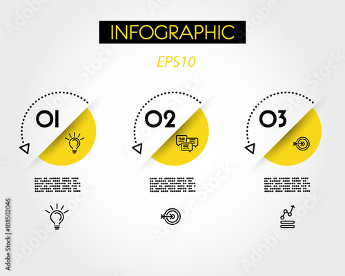 three yellow dotted infographic half circles