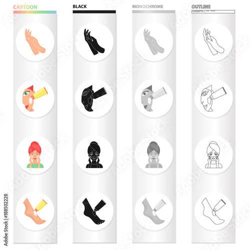 Cosmetology, cosmetics, perfumery and other web icon in cartoon style. Foot, ointment, hygiene, icons in set collection.