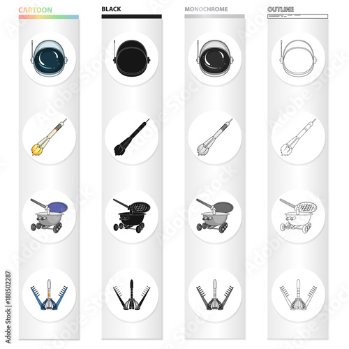 Sputnik, universe, planet, and other web icon in cartoon style.Galaxy, satellite, cosmodrome, icons in set collection.