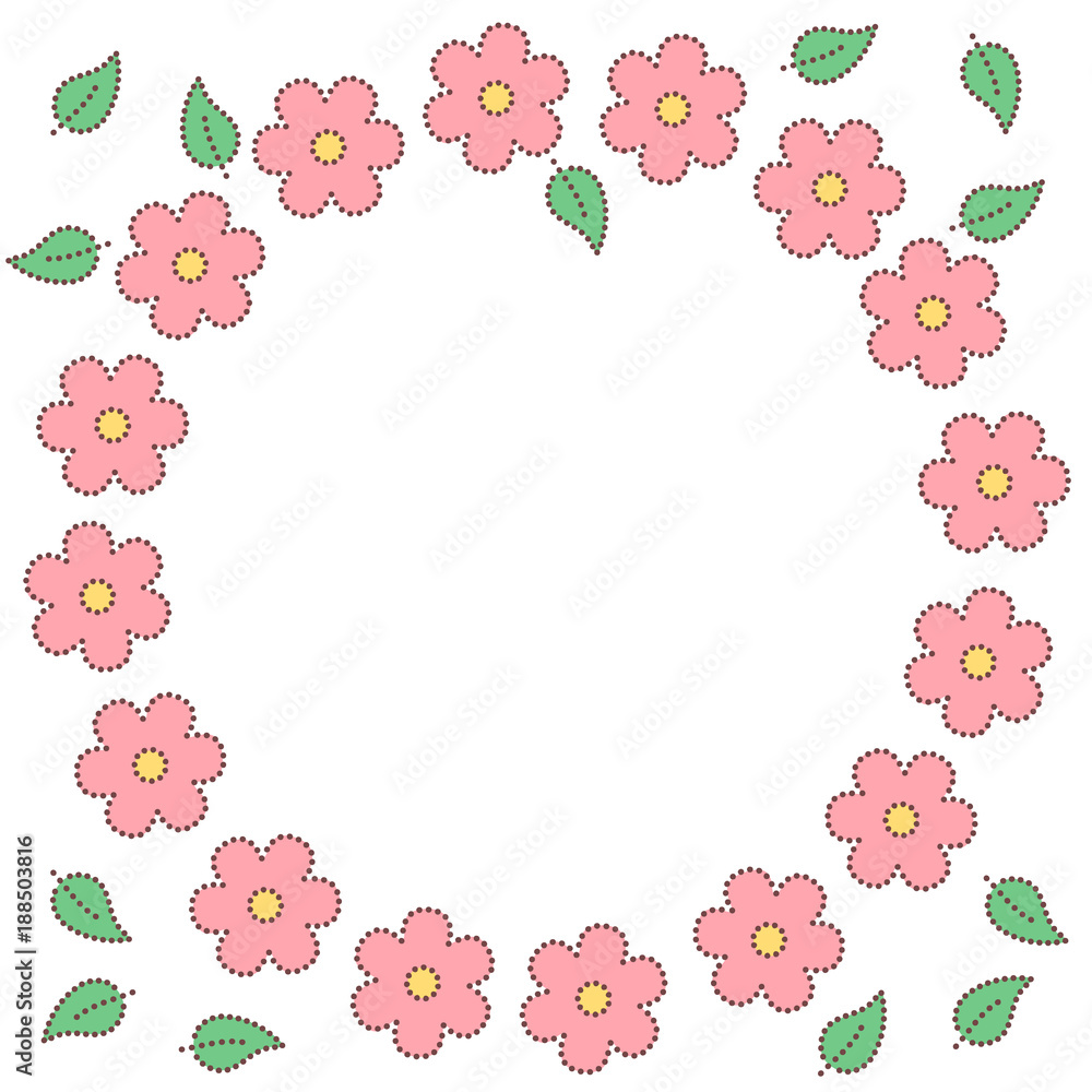 Pink doted sakura flowers and leaves circle frame, vector Pink doted sakura flowers and leaves circle frame, vector