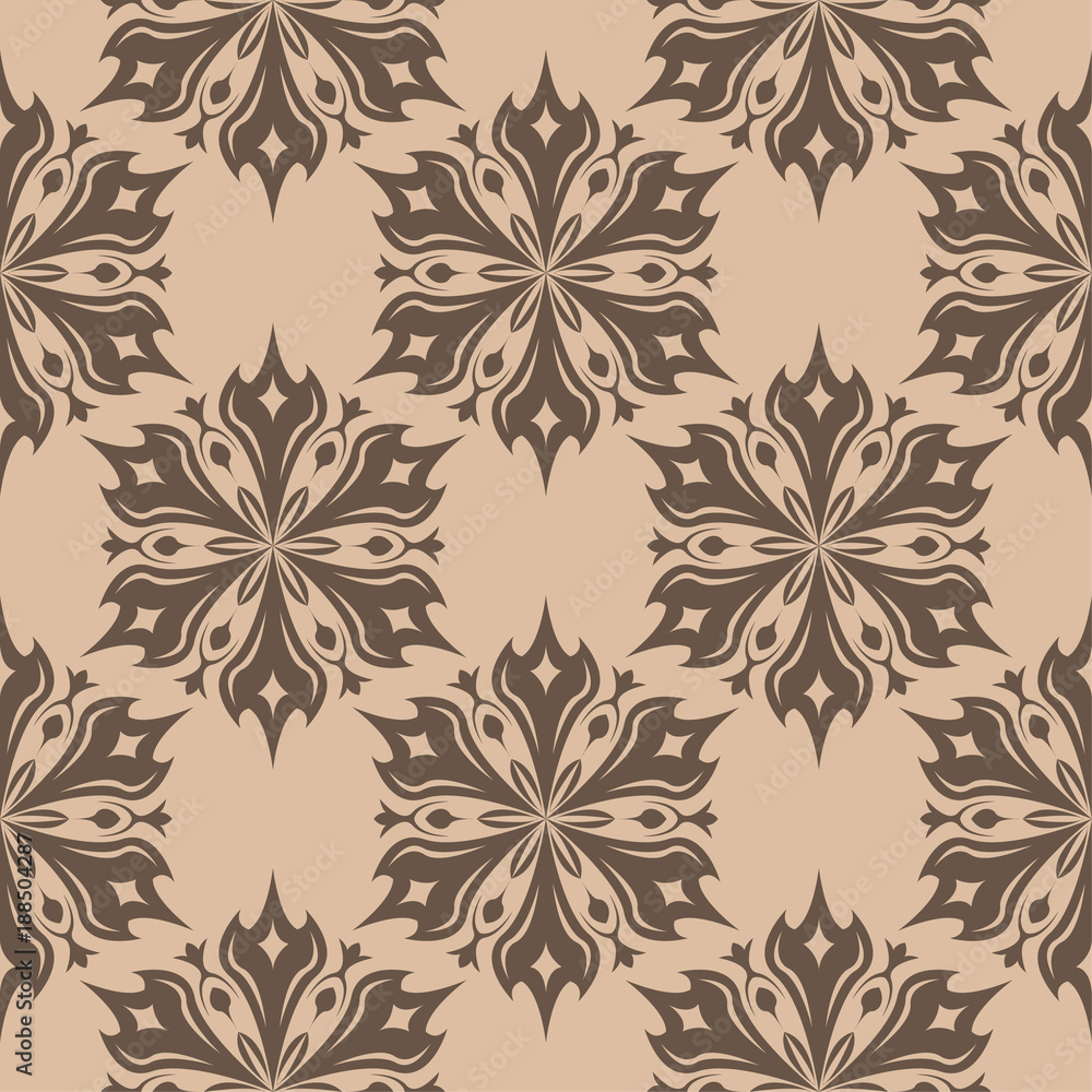 Fototapeta premium Brown floral seamless pattern on beige background