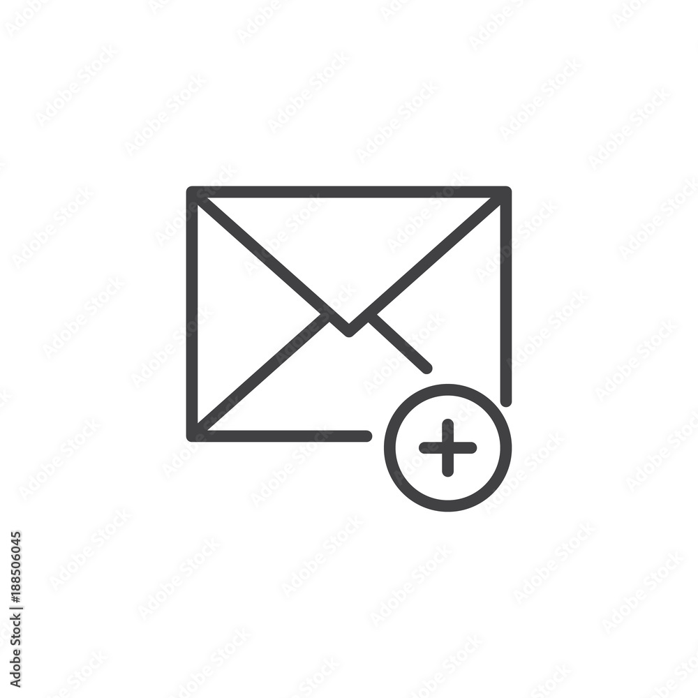 Add new message line icon, outline vector sign, linear style pictogram isolated on white. Envelope with add mark symbol, logo illustration. Editable stroke Add new message line icon, outline vector sign, linear style pictogram isolated on white. Envelope with add mark symbol, logo illustration. Editable stroke