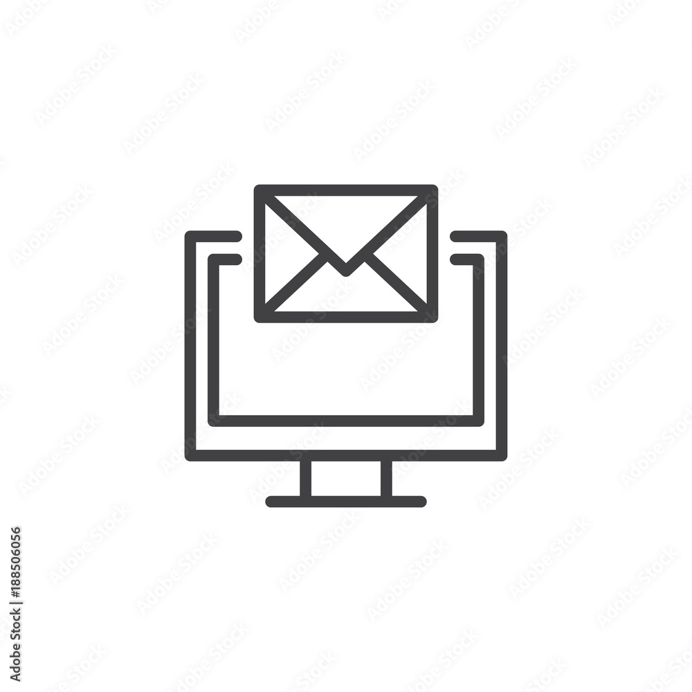 Computer email message line icon, outline vector sign, linear style pictogram isolated on white. Desktop monitor with envelope symbol, logo illustration. Editable stroke Computer email message line icon, outline vector sign, linear style pictogram isolated on white. Desktop monitor with envelope symbol, logo illustration. Editable stroke