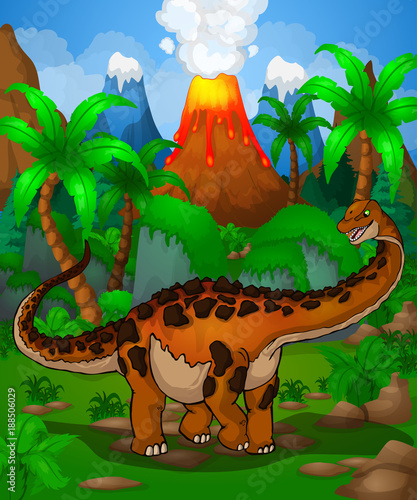 Cute cartoon titanosaur. Vector illustration of a cartoon dinosaur.