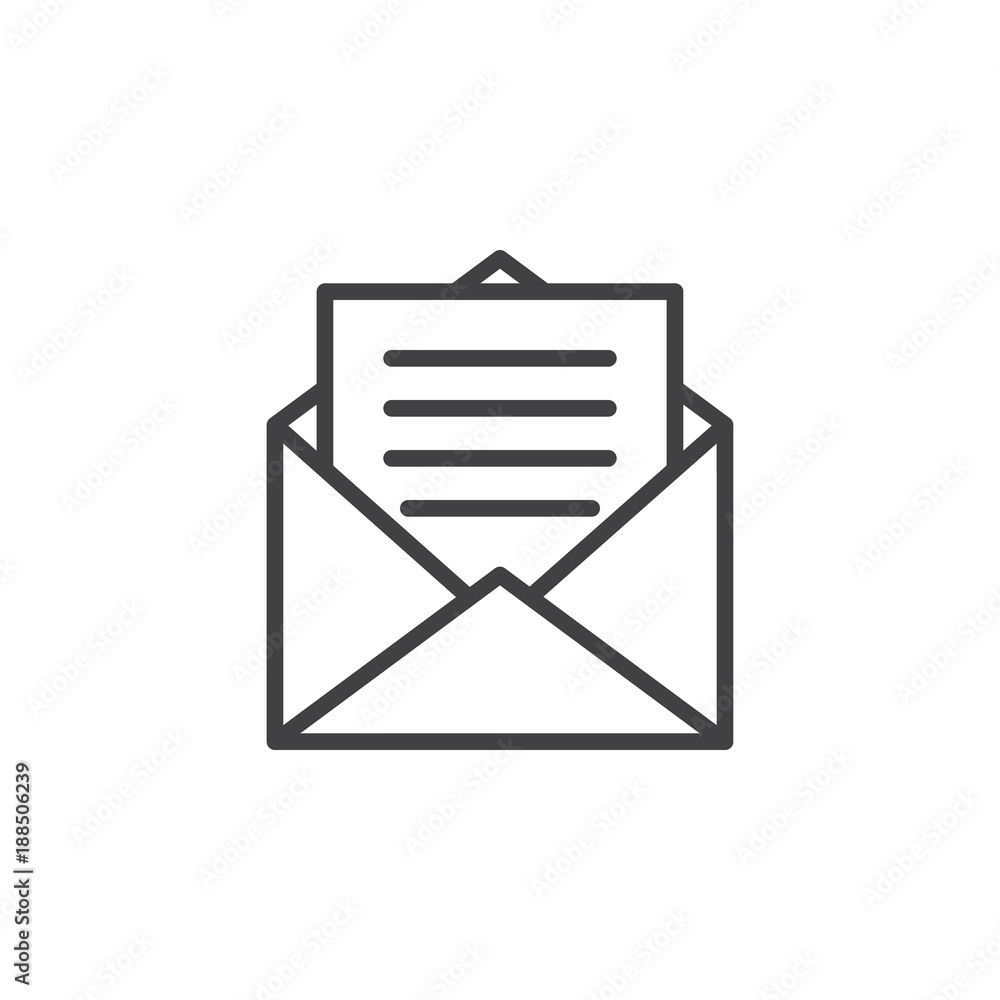 Envelope with letter line icon, outline vector sign, linear style pictogram isolated on white. Open message symbol, logo illustration. Editable stroke Envelope with letter line icon, outline vector sign, linear style pictogram isolated on white. Open message symbol, logo illustration. Editable stroke