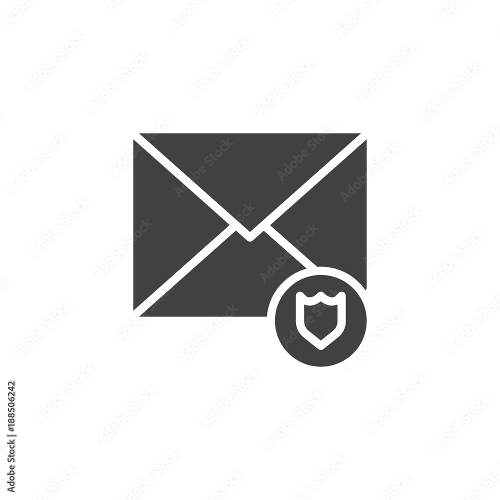 Email protection icon vector, filled flat sign, solid pictogram isolated on white. Envelope and security shield symbol, logo illustration. Email protection icon vector, filled flat sign, solid pictogram isolated on white. Envelope and security shield symbol, logo illustration.