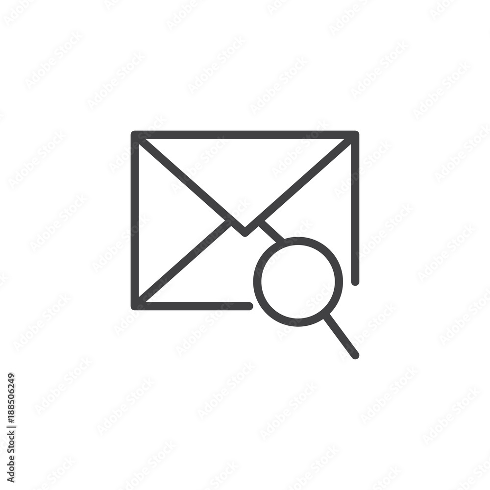 Mail search line icon, outline vector sign, linear style pictogram isolated on white. Envelope with magnifying glass symbol, logo illustration. Editable stroke Mail search line icon, outline vector sign, linear style pictogram isolated on white. Envelope with magnifying glass symbol, logo illustration. Editable stroke