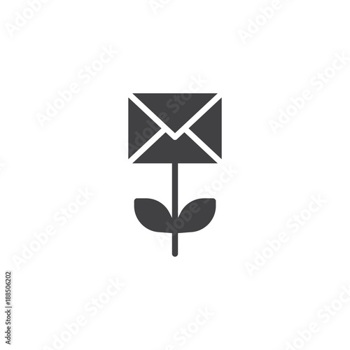 Growing flower envelope icon vector, filled flat sign, solid pictogram isolated on white. Symbol, logo illustration.