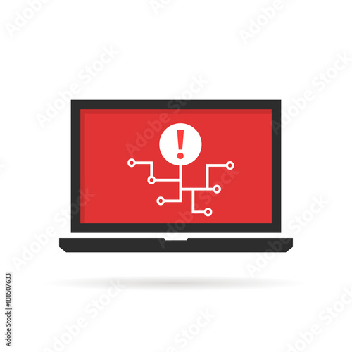 notebook with cyber attack and virus spread