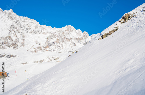 View of Italian Alps in the winter in the Aosta Valley region of northwest Italy.