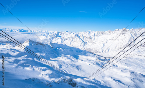 View of Italian Alps in the winter in the Aosta Valley region of northwest Italy.