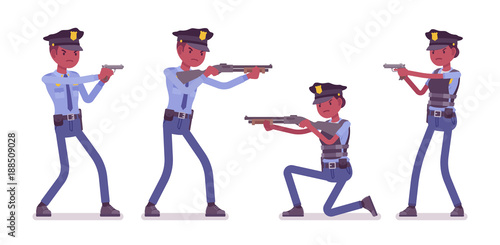 Young black police officers with guns
