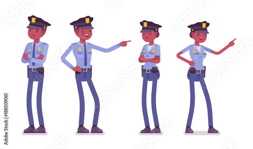 Young black police officers at duty