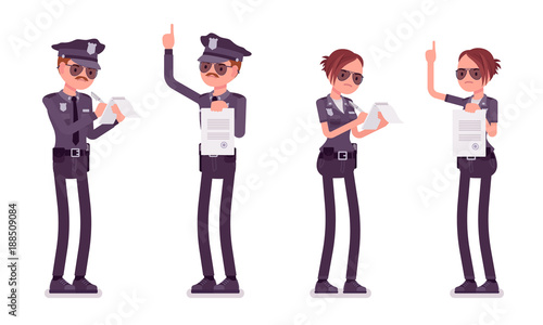 Young police officers with papers