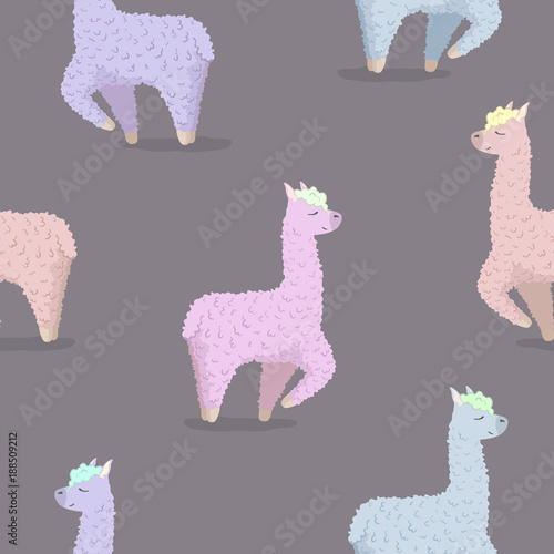 Seamless pattern with alpaca in neon colors - south america's lama . Vector illustration. wrapping paper or textile pattern