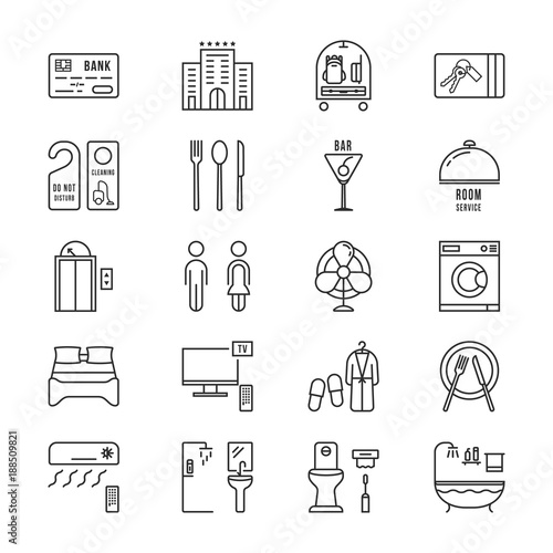thin line icons set hotel and rest