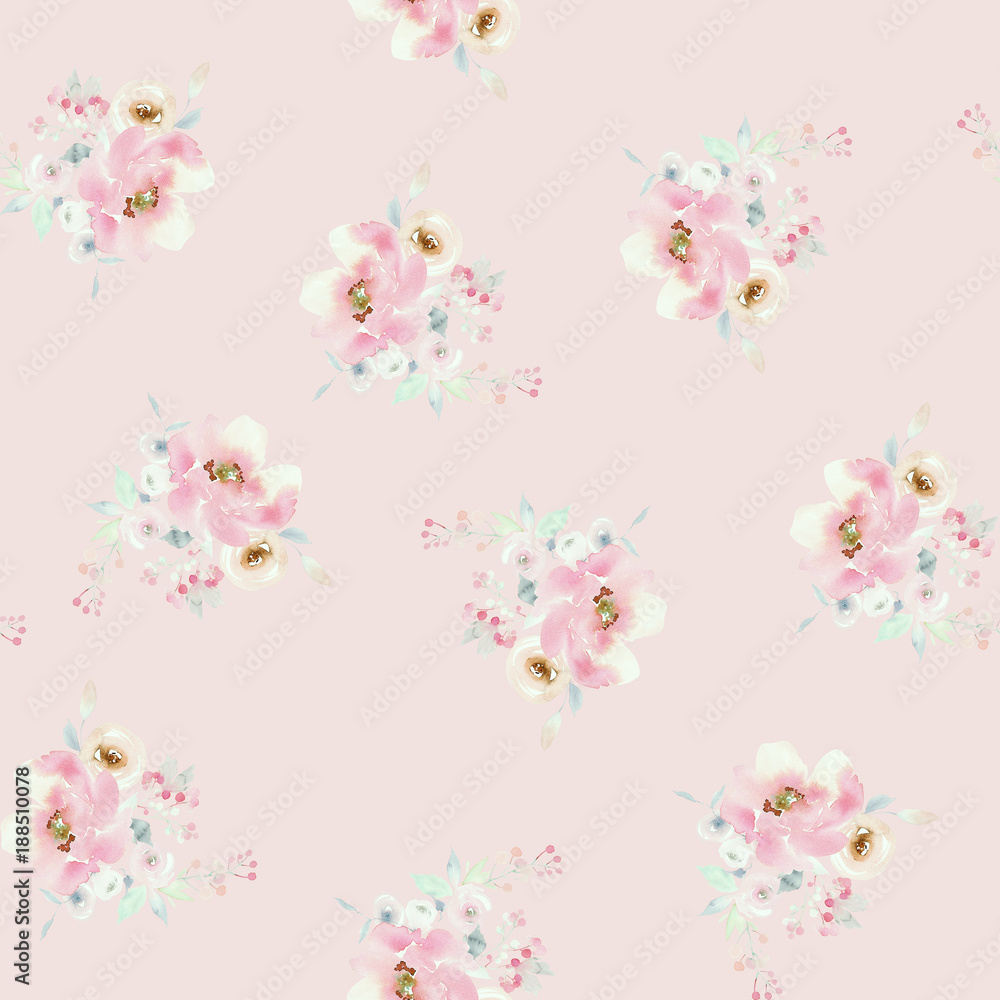 Plakat Seamless summer pattern with watercolor flowers handmade.
