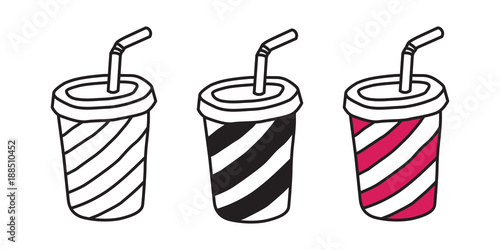 Cup vector icon logo coffee tea juice cup striped doodle illustration