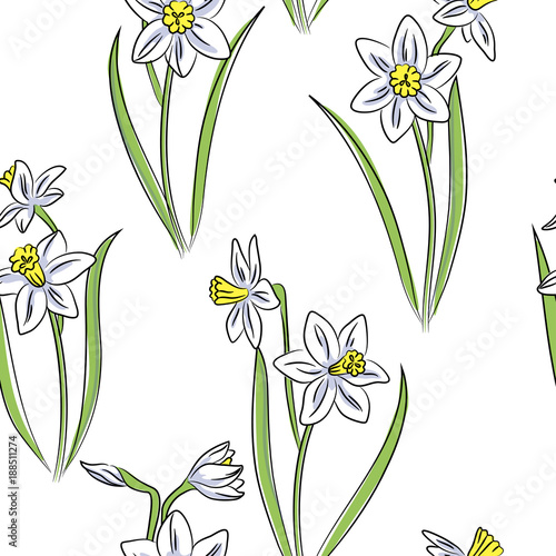 Fototapeta Naklejka Na Ścianę i Meble -  vector white narcissus seamless pattern