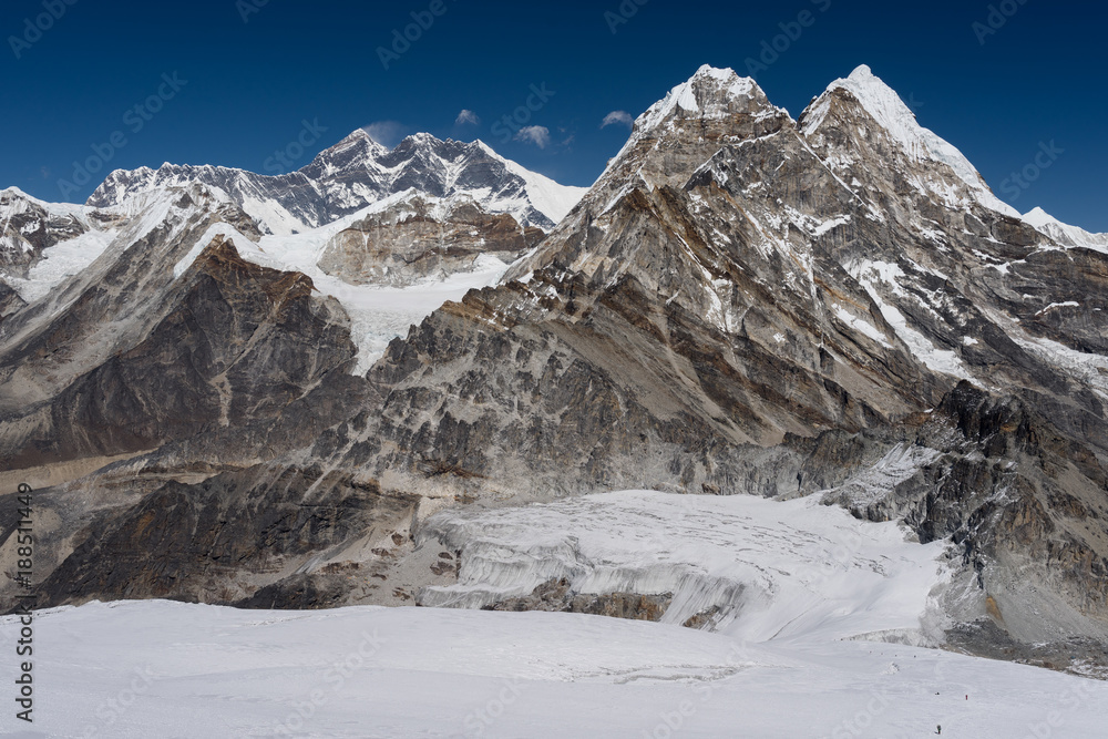 Everest mountain peak view from the way to Mera peak, Everest region, Nepal