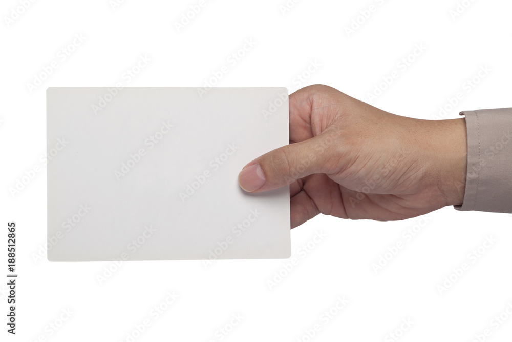 Holding a blank paper card Holding a blank paper card