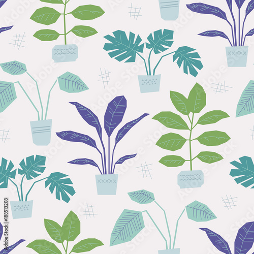 seamless pattern with hand drawn house plants