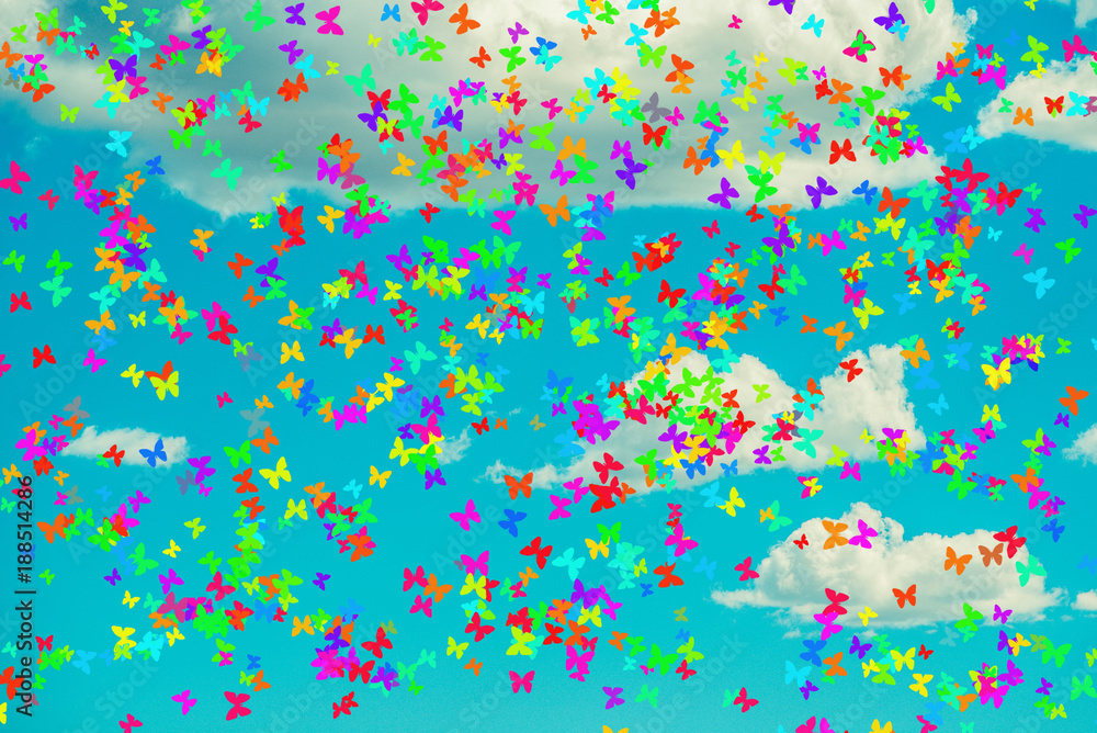 metaphysical cloudy turquoise sky with white soft clouds and butterflies metaphysical cloudy turquoise sky with white soft clouds and butterflies