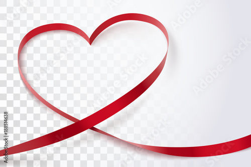 Red heart ribbon isolated on transparent background.